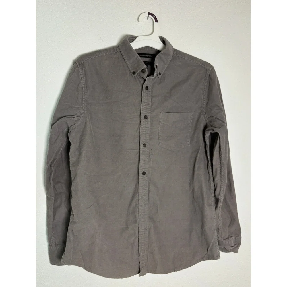 Banana Republic Mens Slim Fit Corduroy Button Down Shirt Grey Size M Long Sleeve